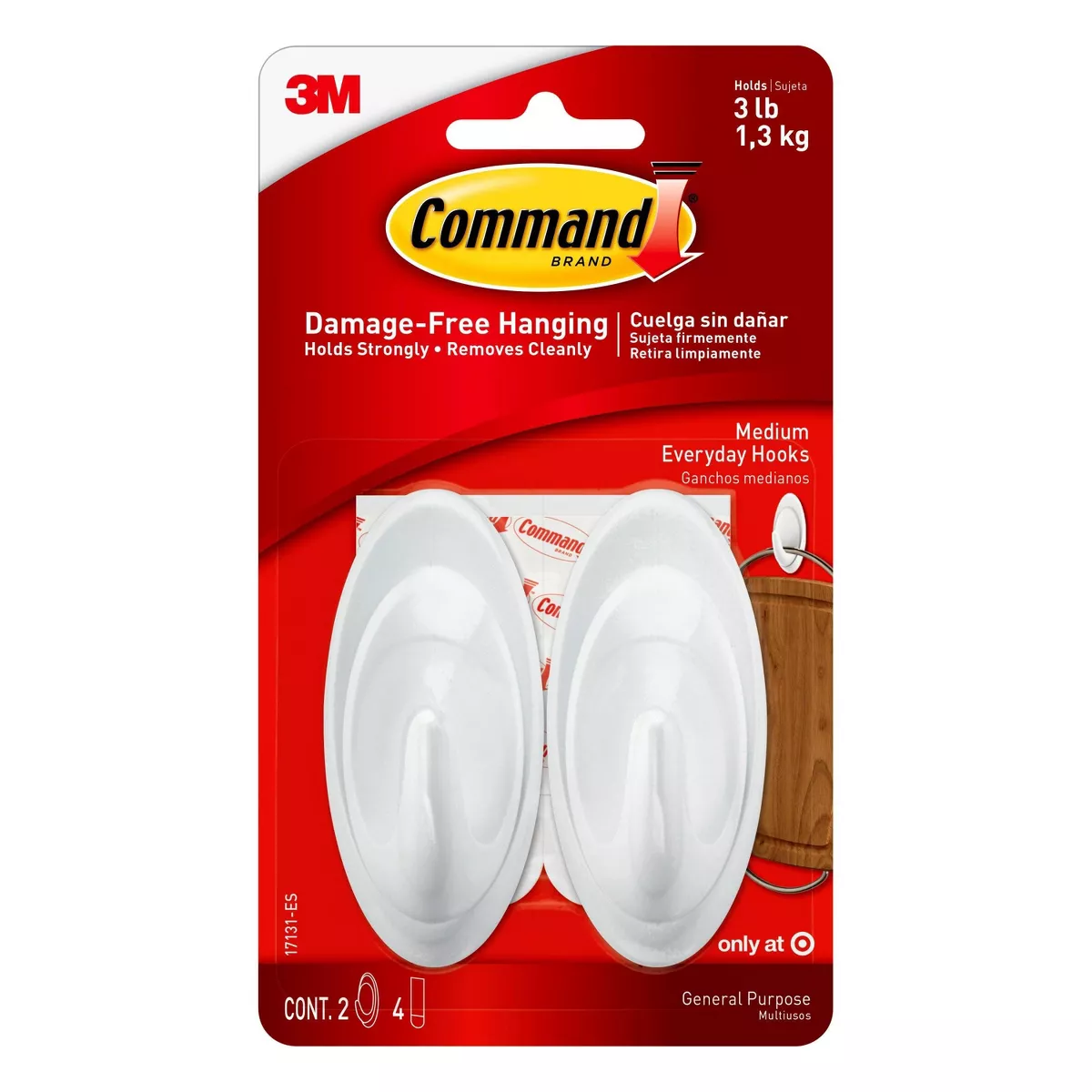 3M Command Medium Designer Hooks, White, 2 Ea